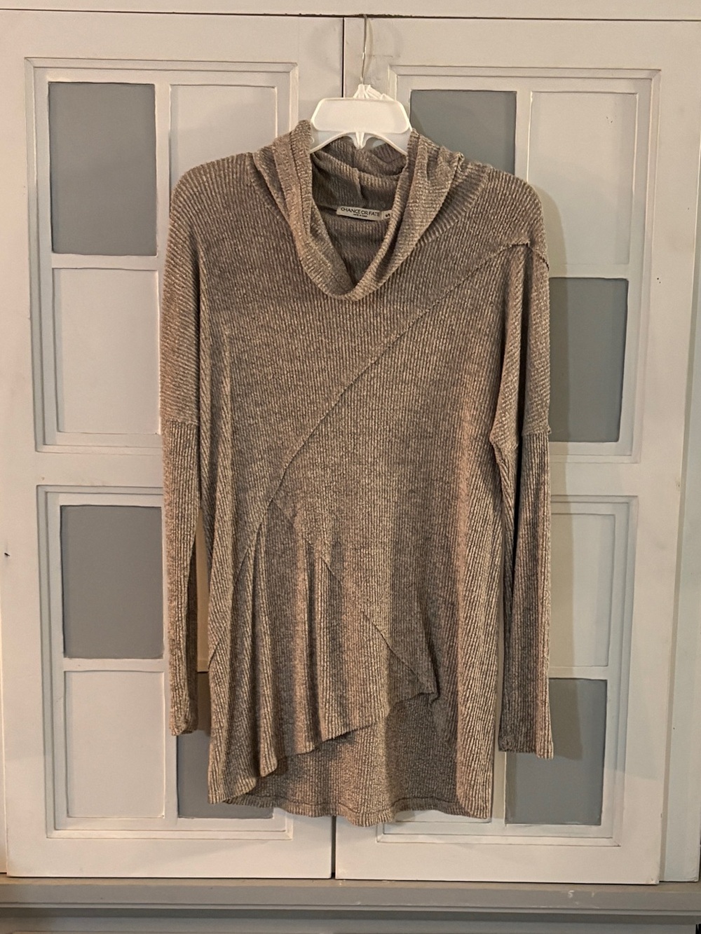 Chance or Fate Taupe Ribbed Cowl Neck Sweater Tunic